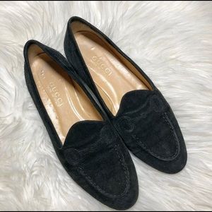 Gucci black suede stitched horsebit loafers